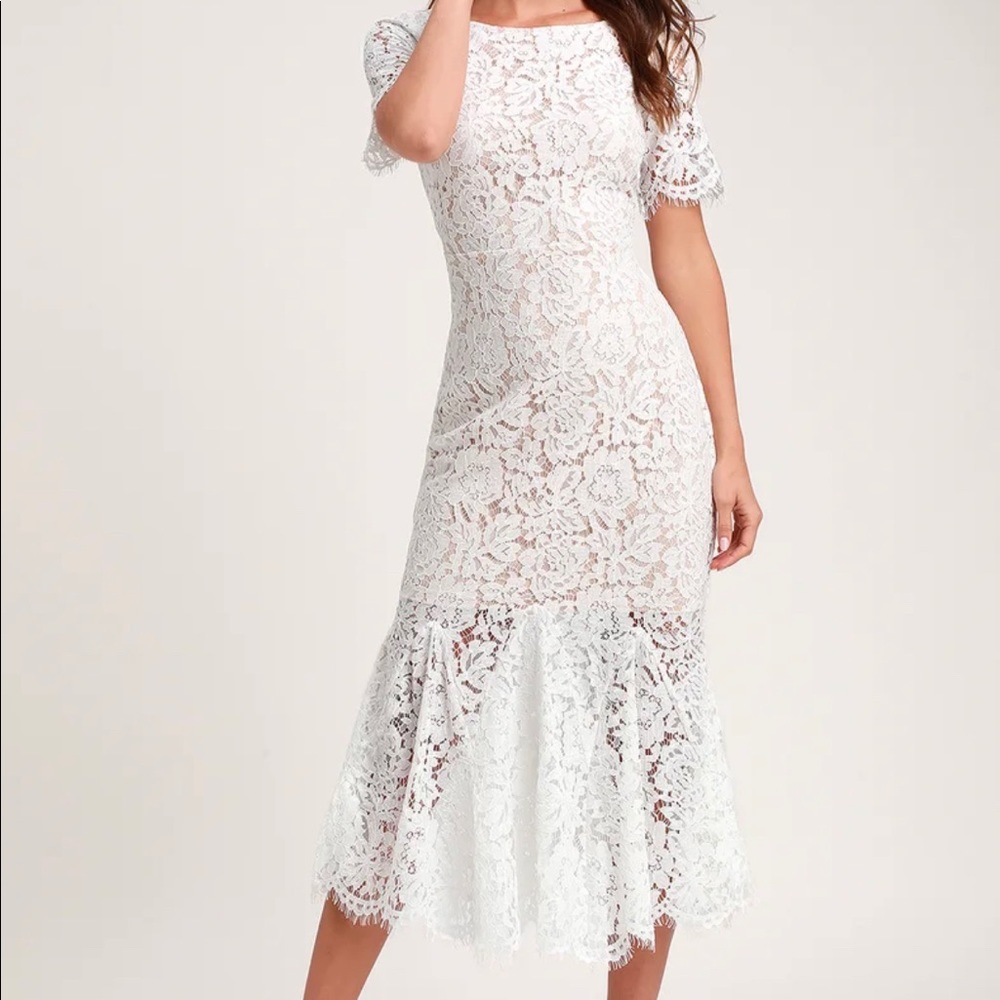 Lulus - Love You Tonight White Lace Midi Dress